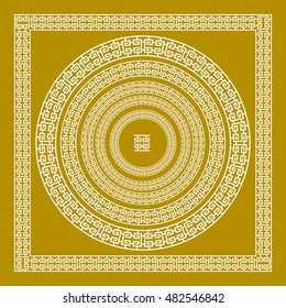 golden, ornamental, Meander circle frame in Gold greek vector art border