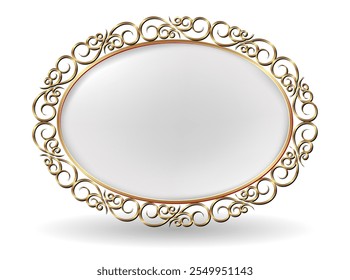 Golden Ornamental Oval Frame On White Background