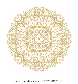 Golden ornamental rosette - snowflake on white background