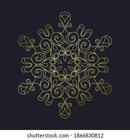Golden ornamental round pattern on dark background. Element for design. Vector illustration.
