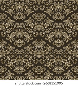  Golden ornamental seamless vector pattern, medieval, oriental style, on dark background