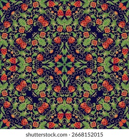  Patrón ornamental dorado del Vector inconsútil, estilo medieval, oriental, en fondo oscuro