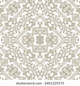 Golden ornamental texture,   woven  laced abstract pattern on white  background
