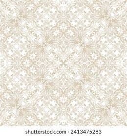 Golden ornamental texture,   woven  laced abstract mosaic  pattern on white  background