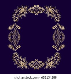 Golden ornamental vector frame on dark blue background