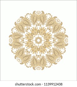 Golden ornamental vector rosette- mandala on white background