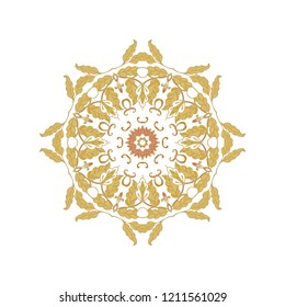 Golden ornamental vector rosette - snowflake, mandala on white background
