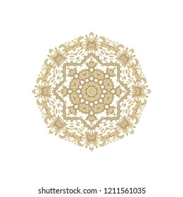 Golden ornamental vector rosette - snowflake, mandala on white background