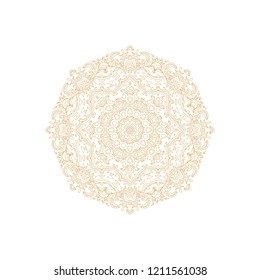 Golden ornamental vector rosette - snowflake, mandala on white background