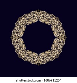 Golden ornamental vector rounded frame on dark  backgorund
