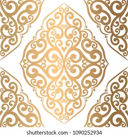 Golden ornamental vector seamless pattern. Vintage, paisley elements. Ornament. Traditional, Ethnic, Turkish, Indian motifs. Great for fabric and textile, wallpaper, packaging or any desired idea. 