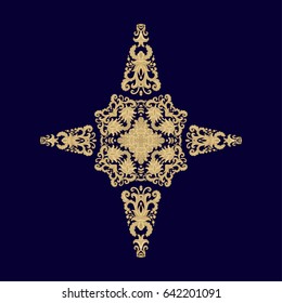Golden ornamental vector star on dark background, vintage style