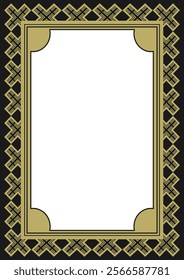 Golden ornamented frame A4 size on a black background. Version 11. Vector illustration