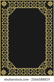Golden ornamented frame A4 size on a black background. Version 7. Vector illustration