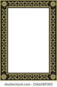 Golden ornamented frame A4 size on a black background. Version 8. Vector illustration