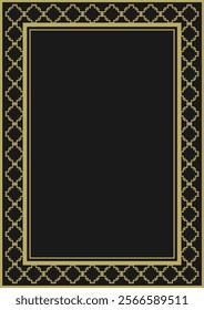 Golden ornamented frame A4 size on a black background. Version 3. Vector illustration