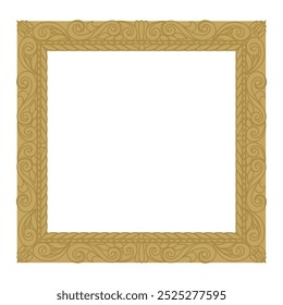 Quadro ornamentado dourado. Lugar para retratos, paisagens e naturezas-mortas. Enquadramento caro para um espelho, pintura ou fotografia. Inserir para texto. Ilustração de vetor plano.