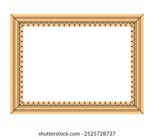 Golden ornamented frame. Place for portraits, landscapes and still lifes. Expensive framing for a mirror, painting or photograph. Place for text. Flat vector illustration.