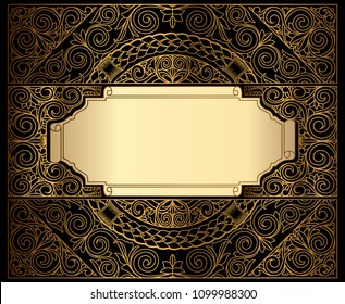 Golden ornate art deco vintage card