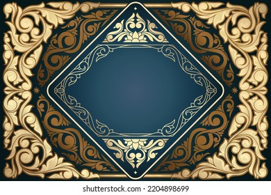 Golden ornate art deco vintage blank card