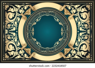 Golden ornate art deco vintage blank card