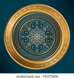 Golden ornate decorative emblem