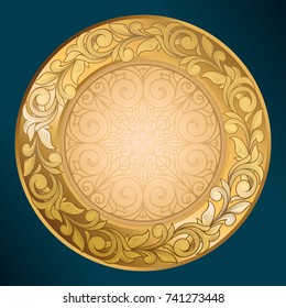 Golden ornate decorative emblem