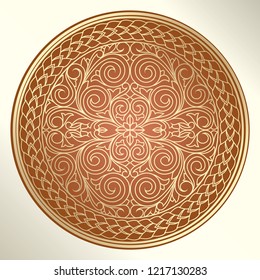 Golden ornate decorative floral emblem