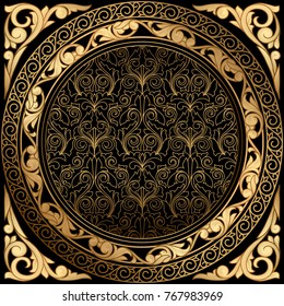 Golden ornate decorative vintage card