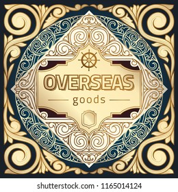 Golden ornate decorative vintage label