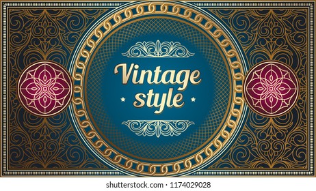 Golden ornate decorative vintage label