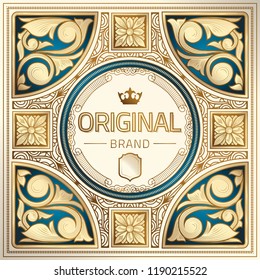 Golden ornate decorative vintage label