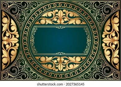 Golden ornate floral decorative vintage card