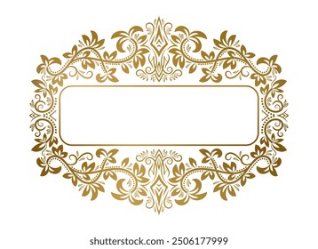 Golden ornate frame with floral ornaments for title. Good for elegant label decoration, greeting card or book cover design.