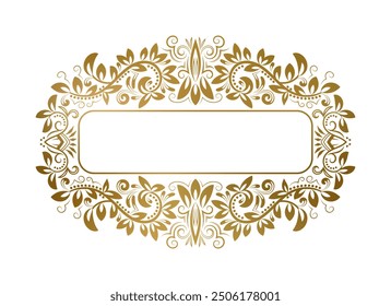 Golden ornate frame with floral ornaments for text. Excellent for elegant label decoration, name plate or greeting card design.