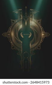 Golden ornate frame with light effect