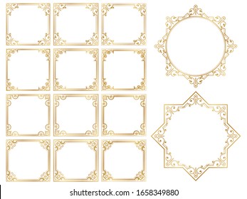 Golden ornate frames and scroll elements.