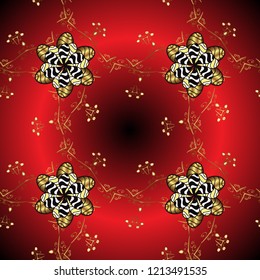 Golden ornate illustration for wallpaper. Lace tracery. Traditional arabic decor on red, brown and black colors. Vector ornamental pattern with floral ornament. Vintage design element in Eastern style