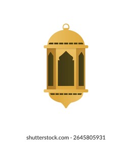 a golden, ornate lantern floating against a stark white background. 