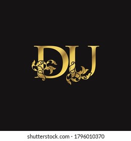 Golden Ornate Luxury Floral D and U, DU Letter Initial Logo Icon, Monogram Nature Floral Leaf  Logo Design.