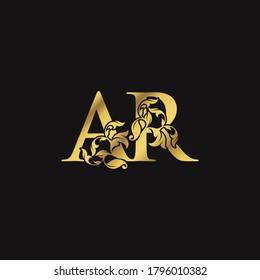 Golden Ornate Luxury FloralA and R, AR Letter Initial Logo Icon, Monogram Nature Floral Leaf Logo Design.