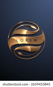Golden ornate shape on blue background