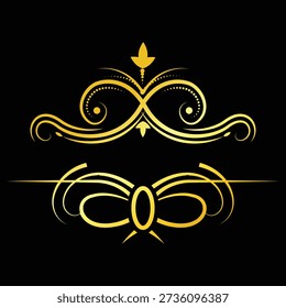 Golden ornate swirling design elements on black background decorative flourishes