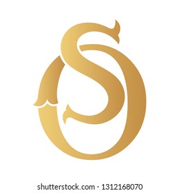 Golden OS monogram isolated in white.