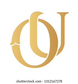 Golden OU monogram isolated in white.