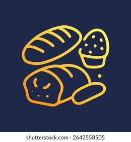 Golden outline of bakery items. Icon symbol illustration
