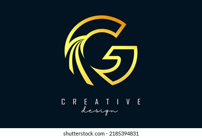 Golden Outline Creative letter G logo with leading lines and road concept design. Letter G with geometric design. Vector Illustration with letter and cuts.