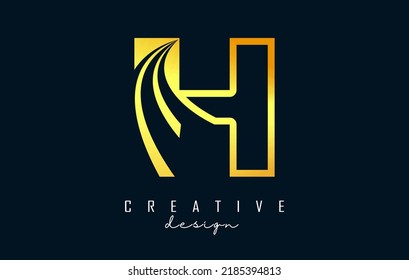 Golden Outline Creative letter H logo with leading lines and road concept design. Letter H with geometric design. Vector Illustration with letter and cuts.