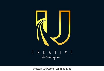 Golden Outline Creative letter U logo with leading lines and road concept design. Letter U with geometric design. Vector Illustration with letter and cuts.