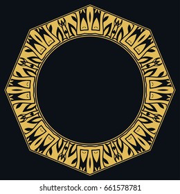Golden outline doodle floral frame template. Vector decorative line art border. Elegant lace, isolated design element for invitation, greeting card in Eastern style, place for the text. Gold and black